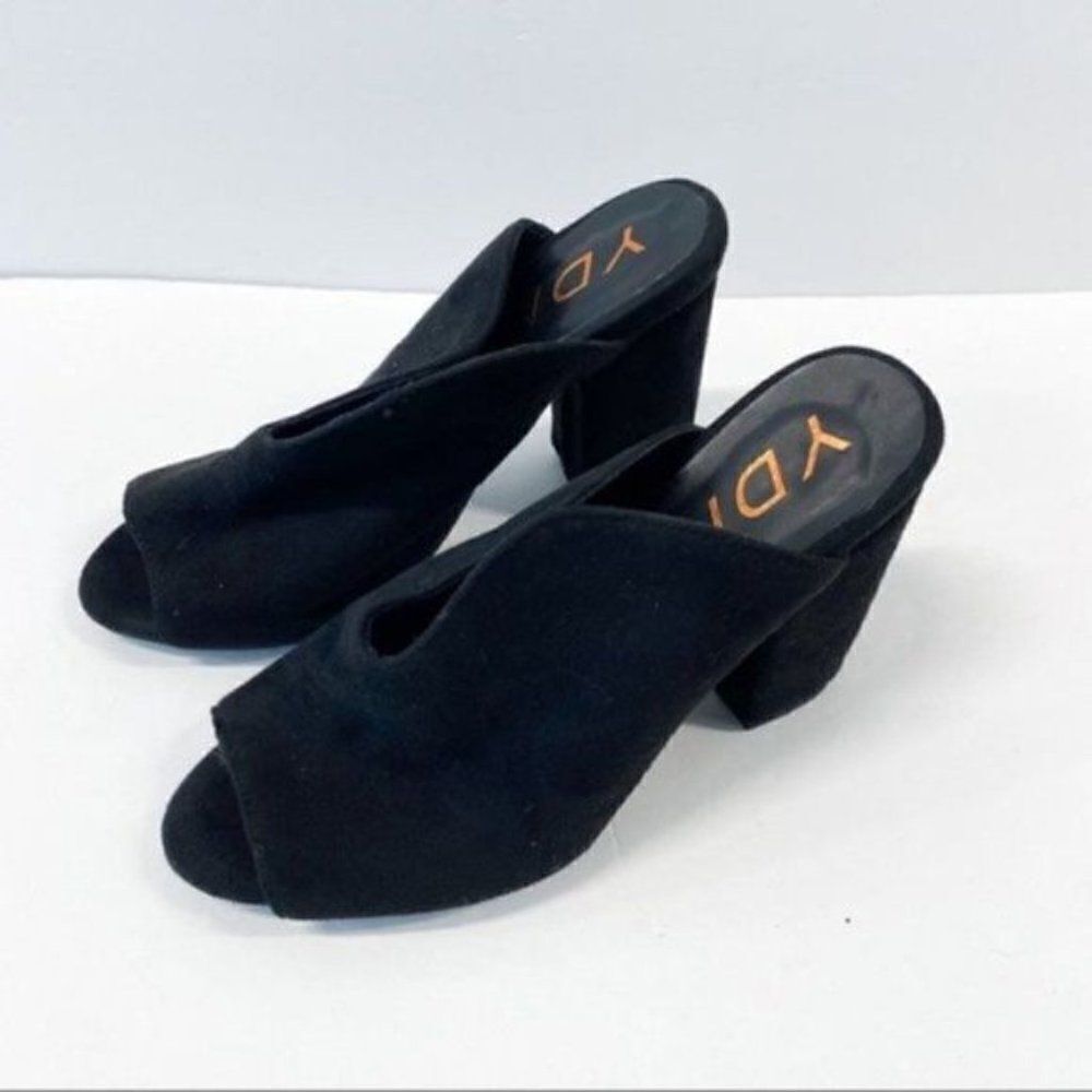 YDN Women Black Chunky Heels Peep Toe Backless Mules Sandals Dress Shoes